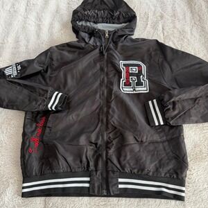 Rocawear Mens Black Nylon Hooded Bomber Jacket Varsity Size Large Y2K